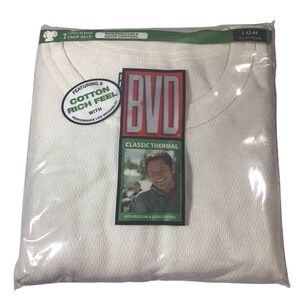 BVD Thermal Shirt Long Sleeves L 42 44 Crew Neck Cotton Feel NWT